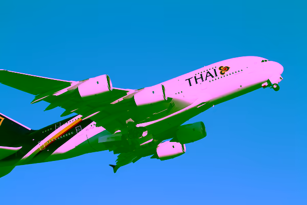 Airbus A380 der Thai Airline kurz nach dem Start in 50m Höhe